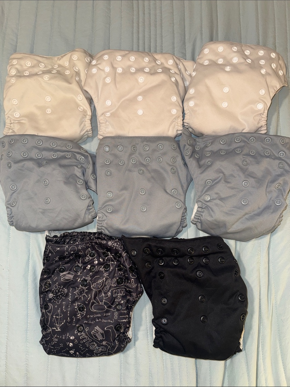 Lot of 8 bumgenius Modern Cloth Diapers - Grayscale Colors